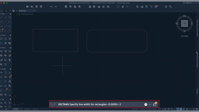 Vẽ hình chữ nhật trong CAD với bề rộng được định lượng (Bước 4)