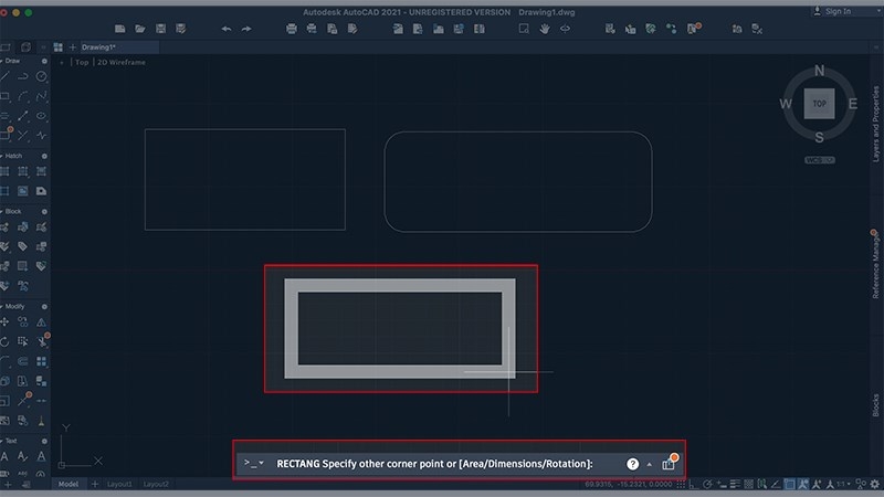 Vẽ hình chữ nhật trong CAD với bề rộng được định lượng (Bước 5)