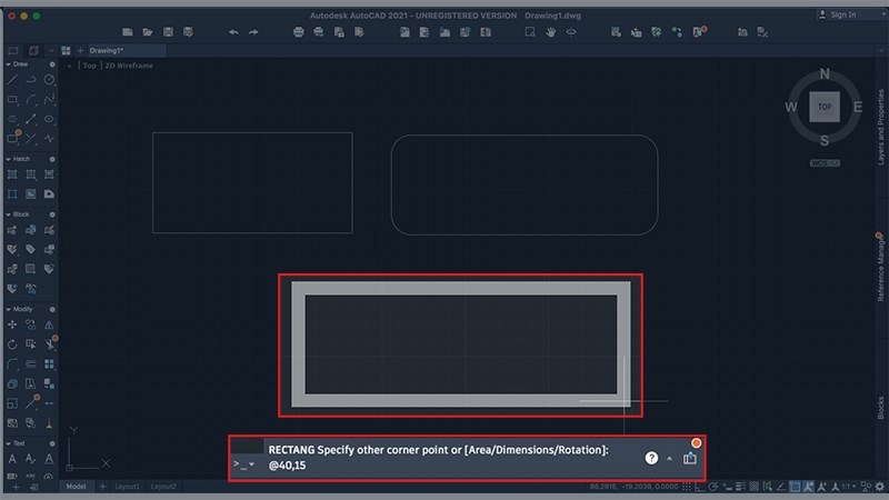 Vẽ hình chữ nhật trong CAD với bề rộng được định lượng (Bước 6)