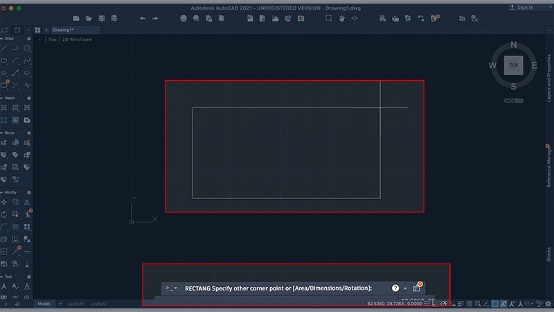 Vẽ hình chữ nhật bình thường trong CAD (Ảnh 2)