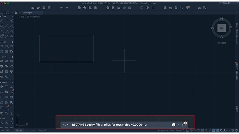 Vẽ hình chữ nhật có 4 đỉnh bo tròn trong CAD (Ảnh 4)