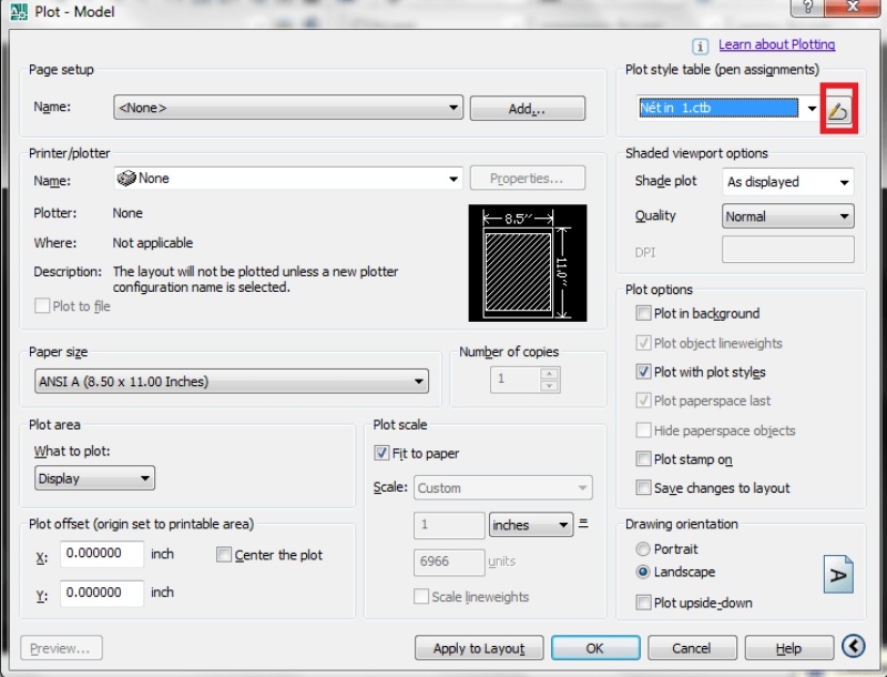 Cài đặt chi tiết nét in trong AutoCAD