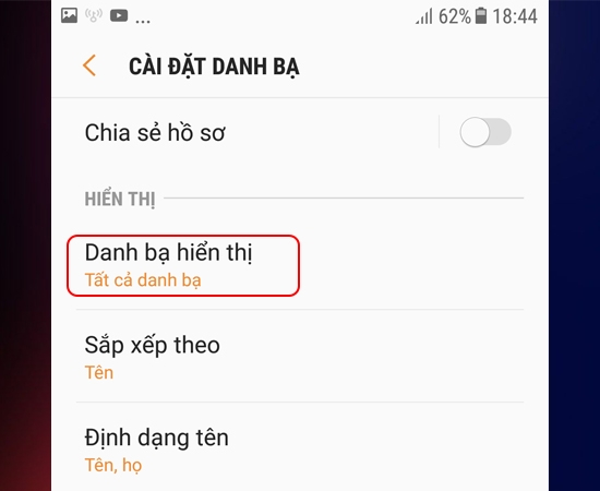 Cài đặt chức năng hiển thị danh bạ