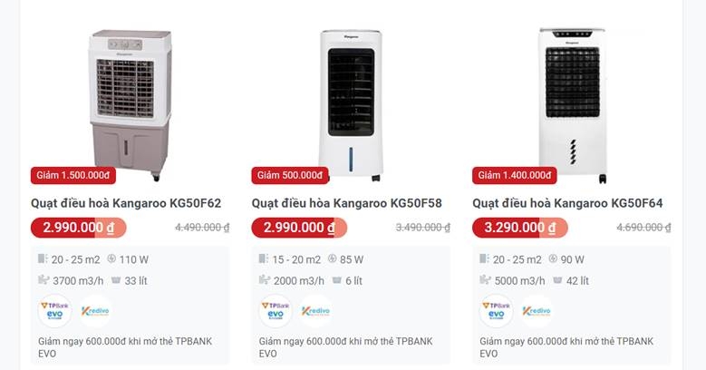 Giá quạt điều hòa Kangaroo tại FPT Shop