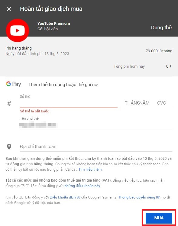 Hướng dẫn đăng ký YouTube Premium tại Việt Nam 6