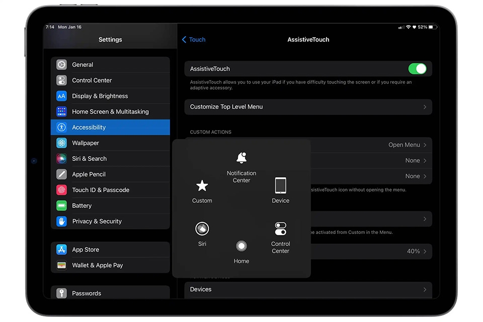 Cách chụp màn hình iPad không sử dụng nút vật lý