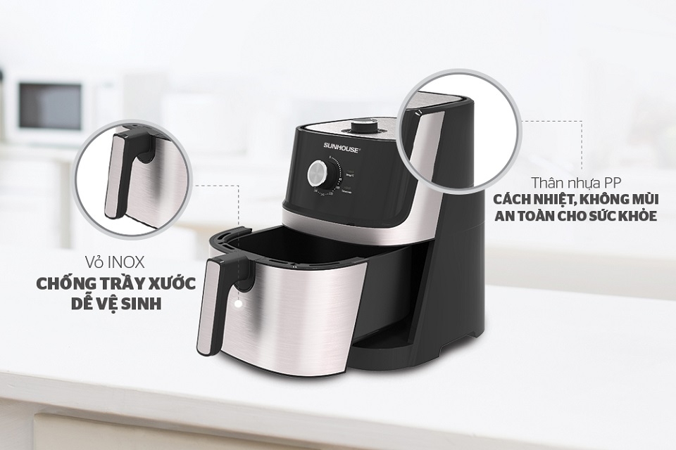 Nồi chiên không dầu Sunhouse 6 lít với nhiều kiểu dáng hiện đại