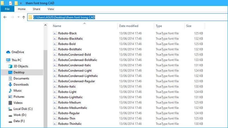 đến mục chứa font