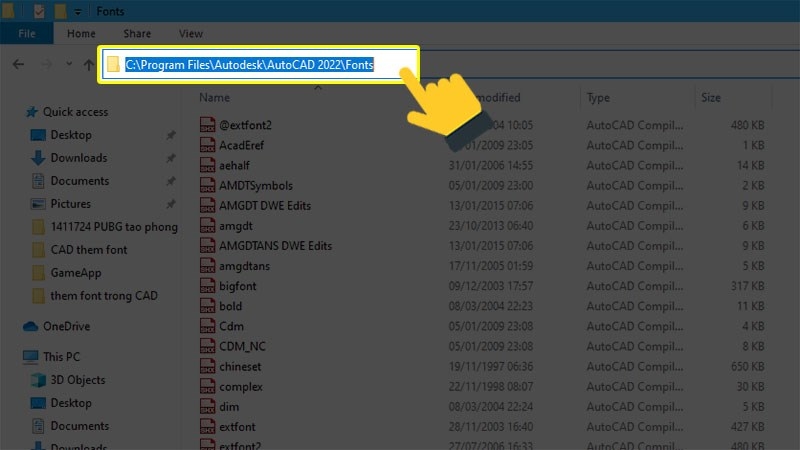 Đến thư mục chứa font