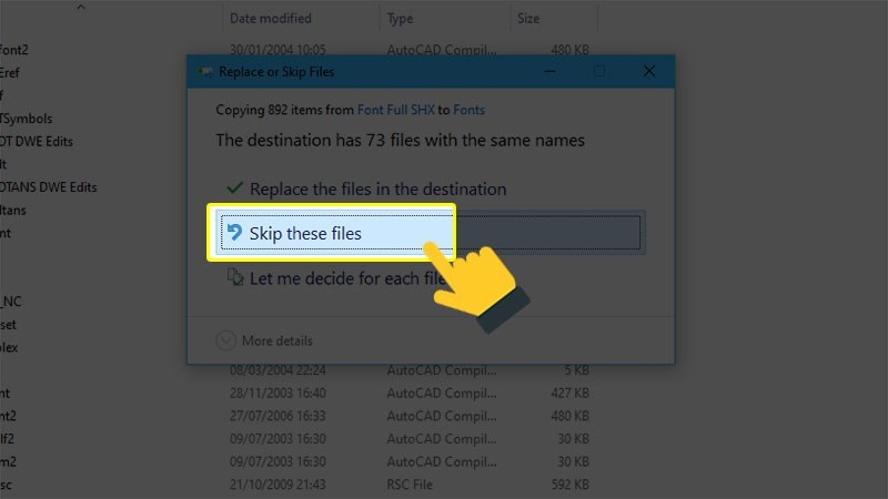 Chọn Skip these files