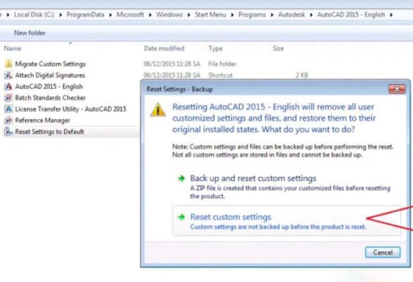Chọn Reset custom settings để tiếp tục