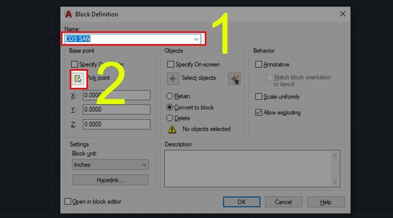 Hộp thoại Block Definition