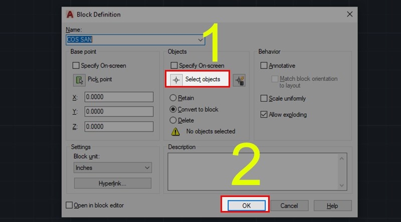 Chọn Select objects và Ok