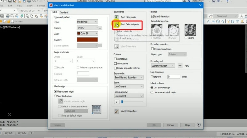 Tô màu trong CAD bằng lệnh tô vật liệu (Bước 5)