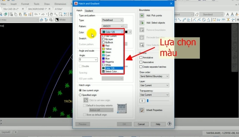 Tô màu trong CAD bằng lệnh tô vật liệu (Bước 2)
