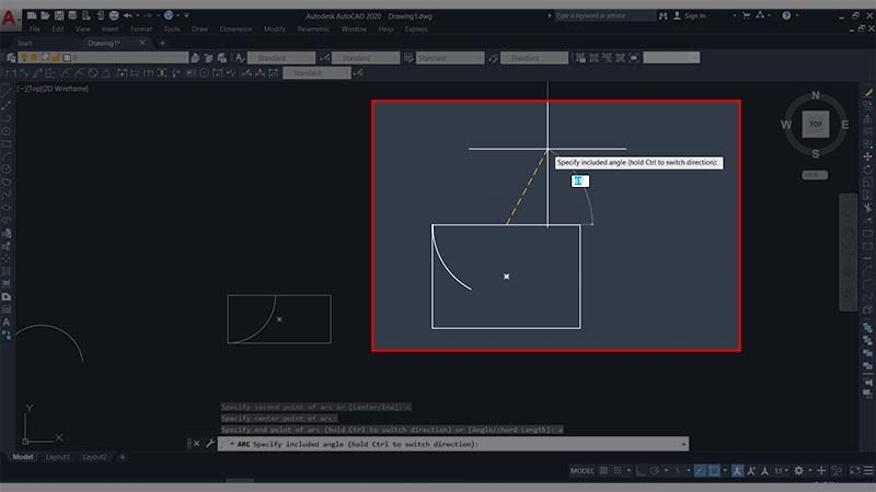 Nhập giá trị góc ở tâm và nhấn Enter