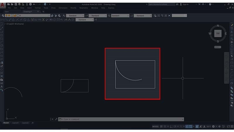 Kết quả sau khi vẽ cung tròn bằng điểm đầu, tâm và chiều dài