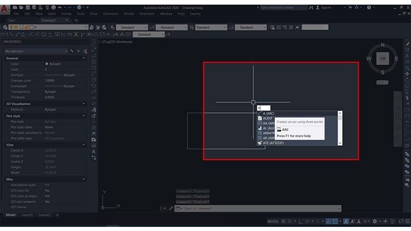 Nhập vào lệnh A và nhấn Enter
