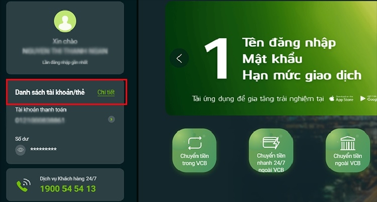 Kiểm tra lịch sử giao dịch Vietcombank trên VCB – iB@nking 02