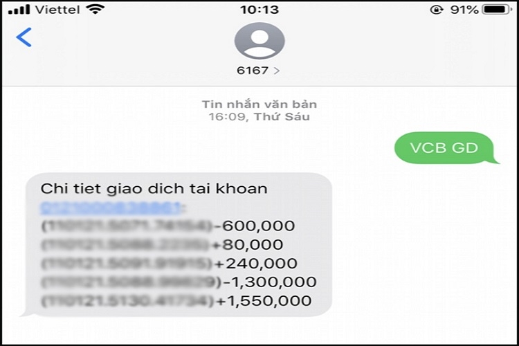 Kiểm tra lịch sử giao dịch Vietcombank qua SMS B@nking