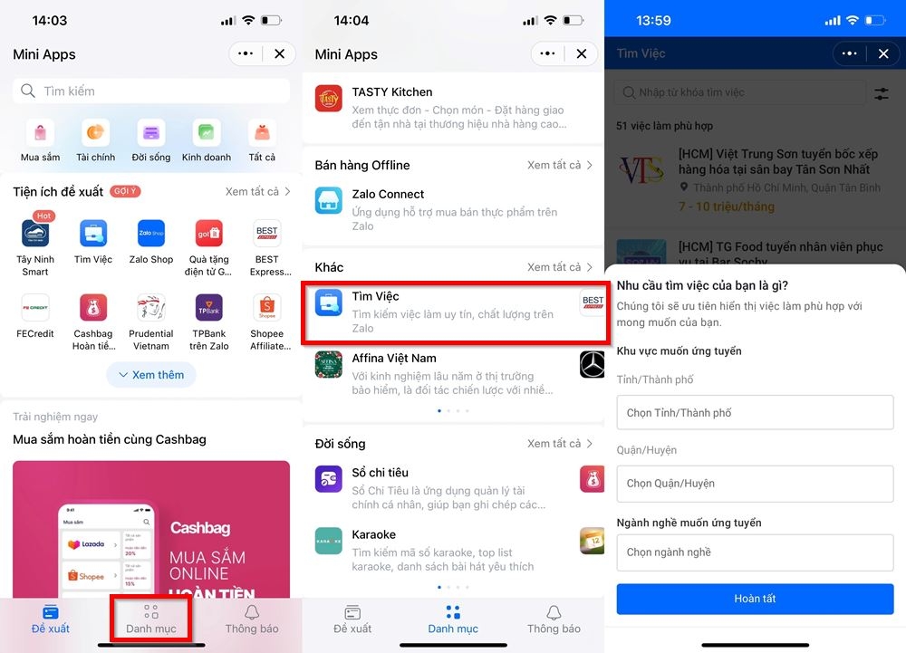 Cách tìm việc trên Zalo đơn giản 2