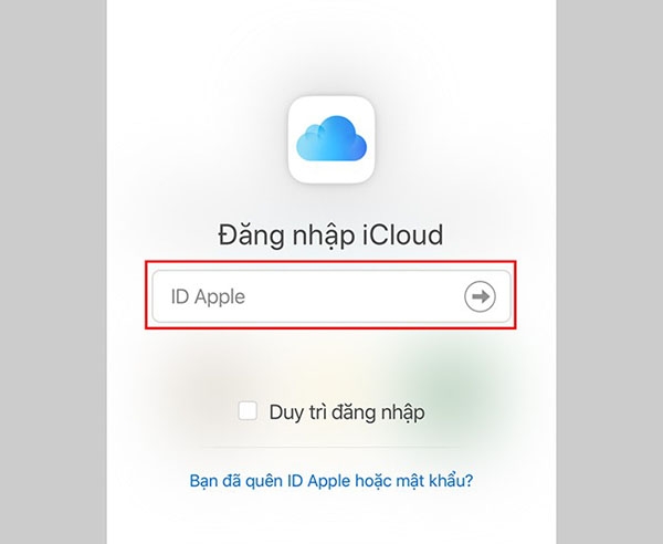 Giao diện đăng nhập iCloud