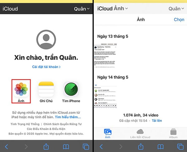 Xem ảnh iCloud