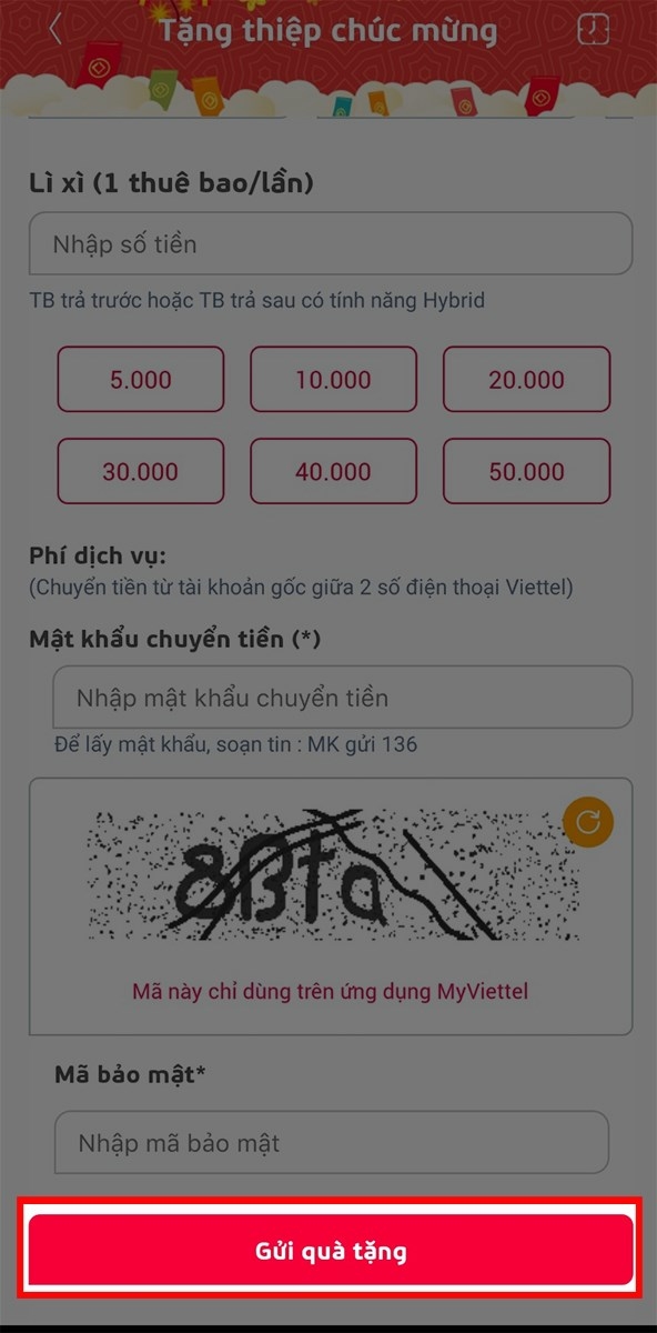 Đồng ý gửi quà tặng