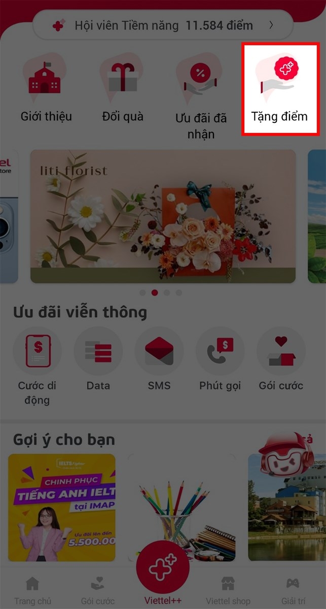 Chọn phần Tặng điểm