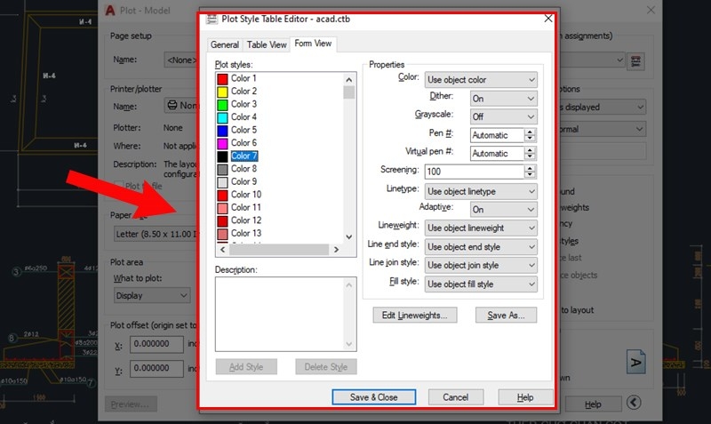 Chỉnh nét in trong CAD theo màu sắc từng layer (Bước 3)