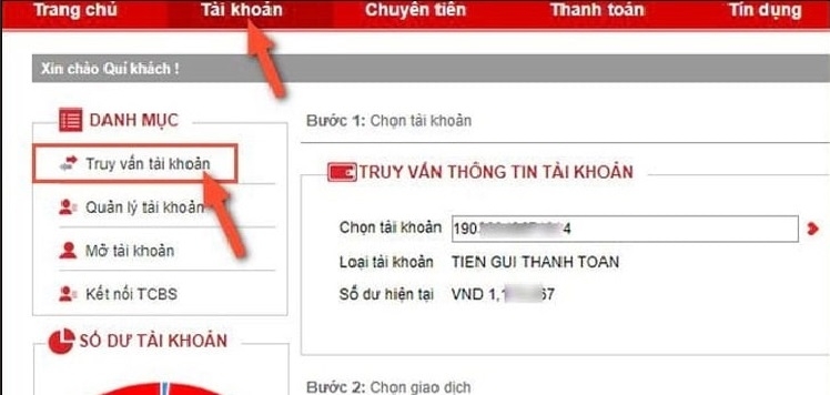 Kiểm tra lịch sử giao dịch Techcombank bằng ứng dụng (Ảnh 1)Kiểm tra lịch sử giao dịch Techcombank trên website (Ảnh 2)