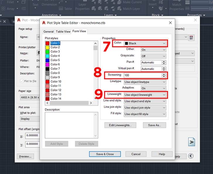 Cách tạo Plot Style trong CAD (Bước 7)