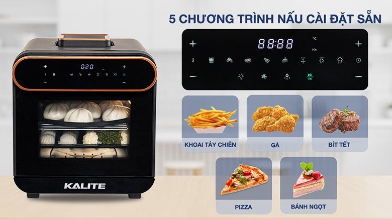 Nồi chiên không dầu hơi nước Kalite Steam Pro có vẻ ngoài tinh tế, gồm nhiều chương trình nấu hiện đại