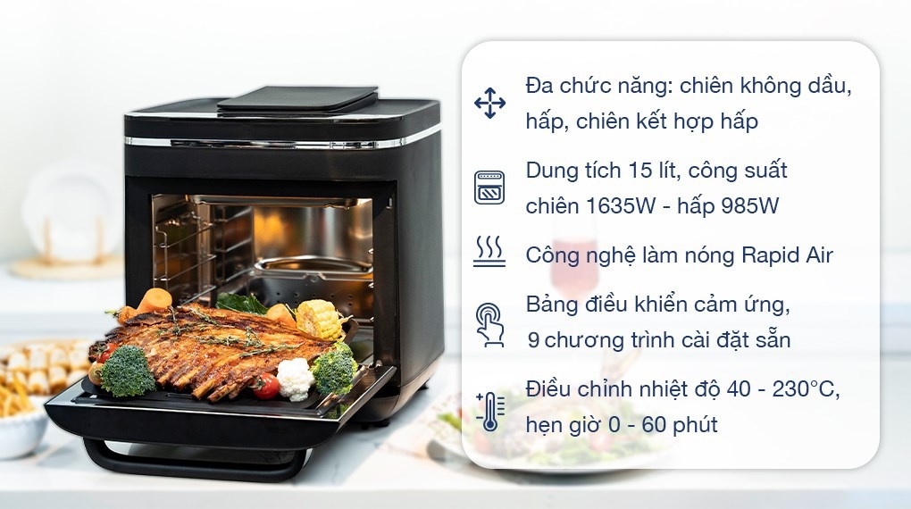 Nồi chiên hơi nước Kalite X có khả năng chiên nướng hấp nhiều loại thực phẩm
