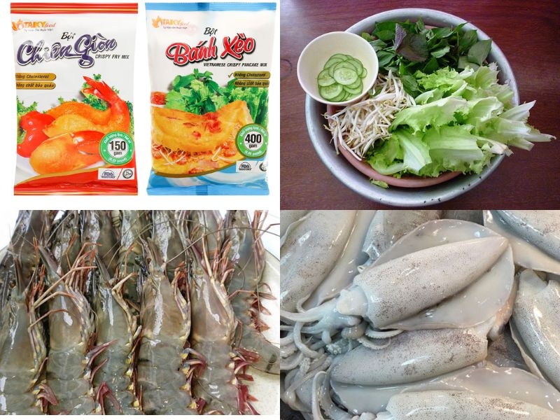 Nguyên liệu làm bánh xèo tôm mực