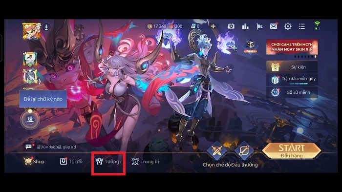 Đăng nhập và chọn Tướng