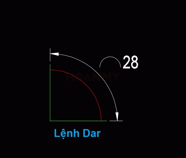 Cách sử dụng lệnh DIM trong CAD - Đo cung tròn