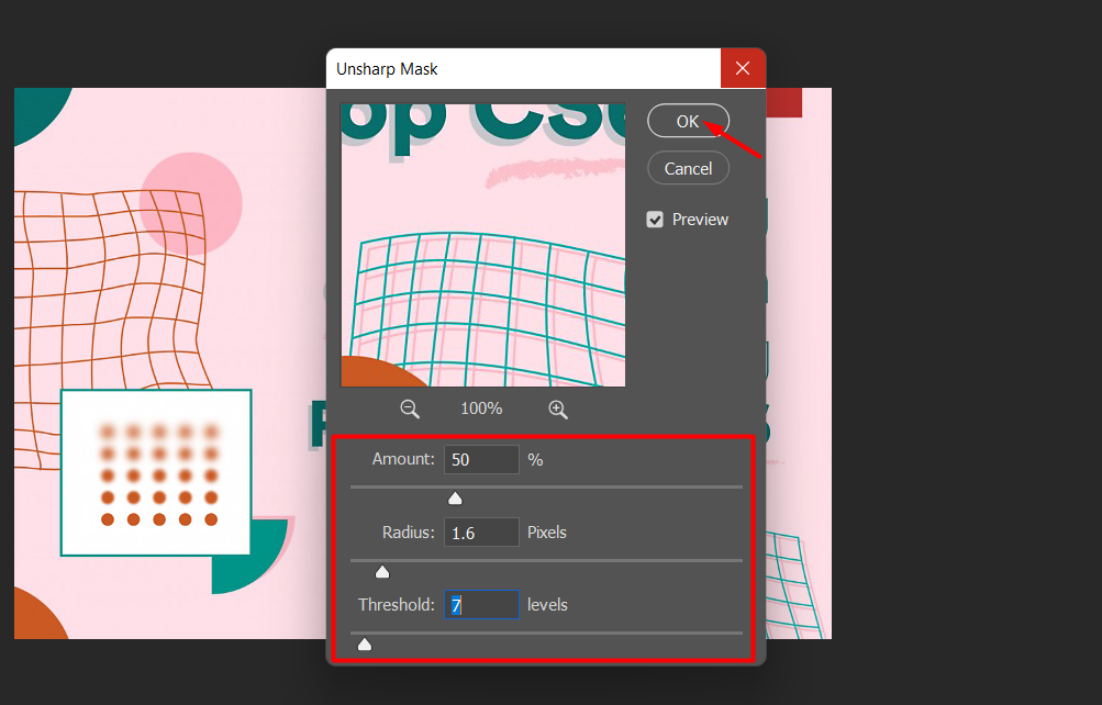 Điều chỉnh thông số trong hộp thoại