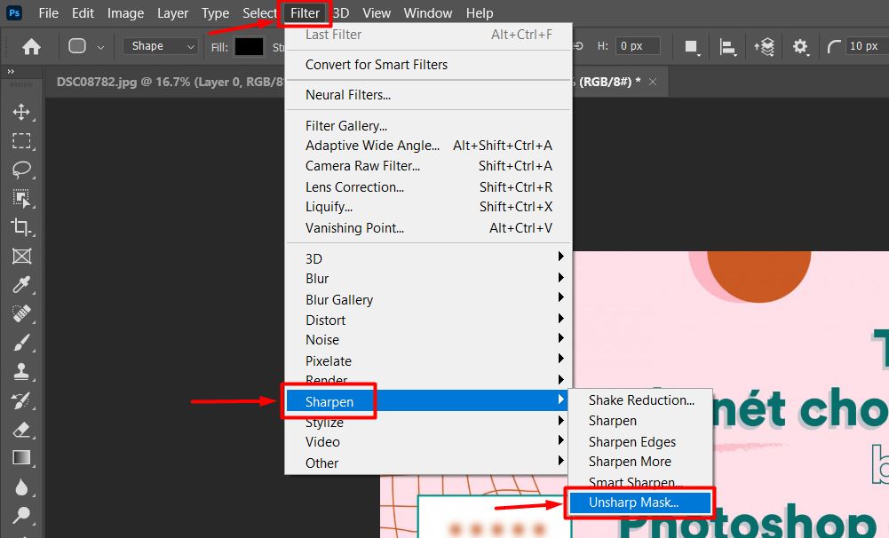Chọn tính năng làm nét ảnh