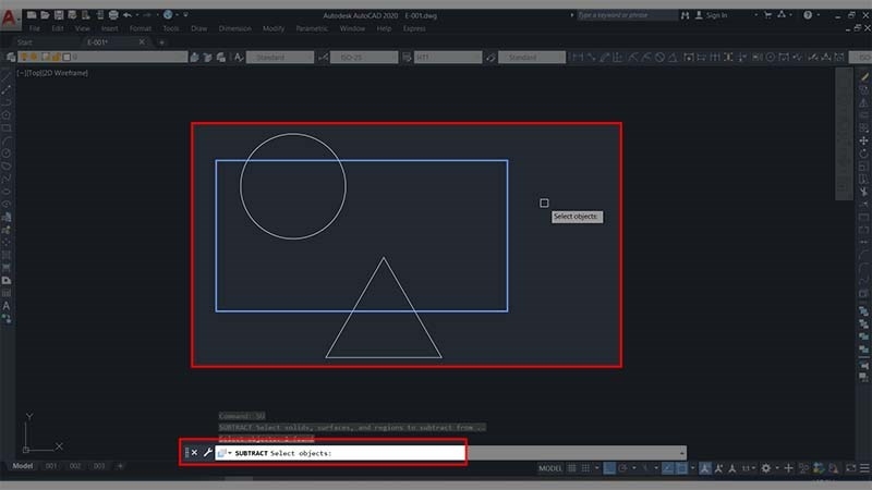 Cách sử dụng lệnh Subtract trong CAD (Bước 4)