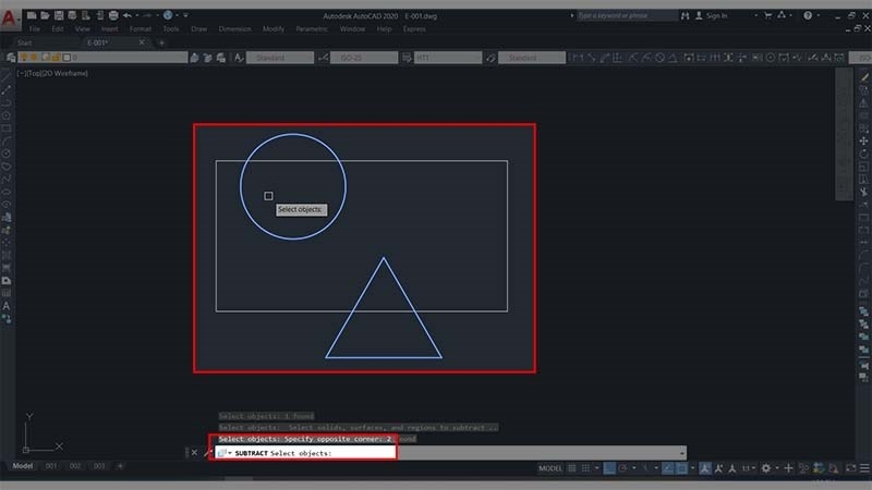 Cách sử dụng lệnh Subtract trong CAD (Bước 5)