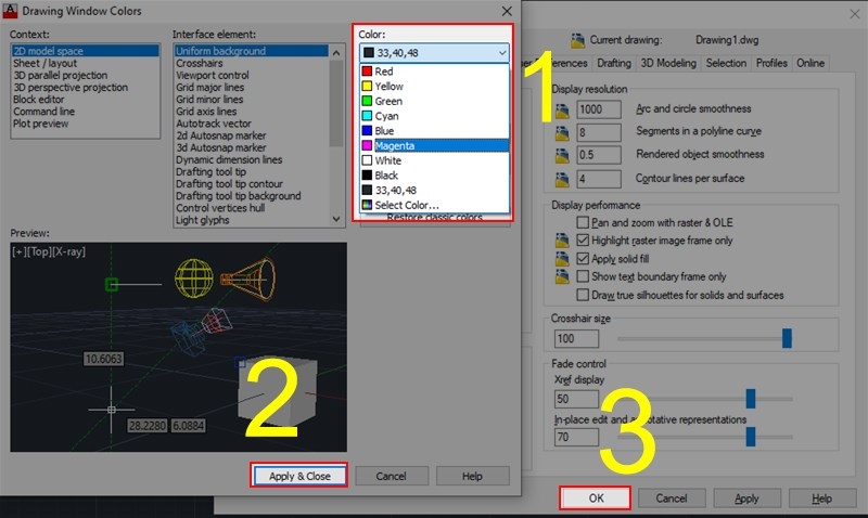 Chuyển đổi màu nền trong CAD cơ bản  (Bước 3)