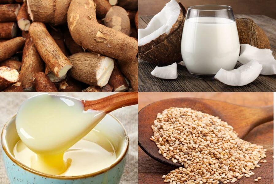 Các nguyên liệu chính làm bánh khoai mì nướng bằng chảo chống dính