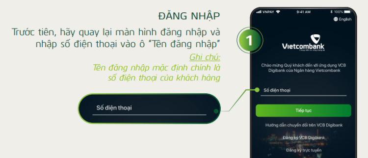Kích hoạt sau khi mở tài khoản Vietcombank (Bước 1)
