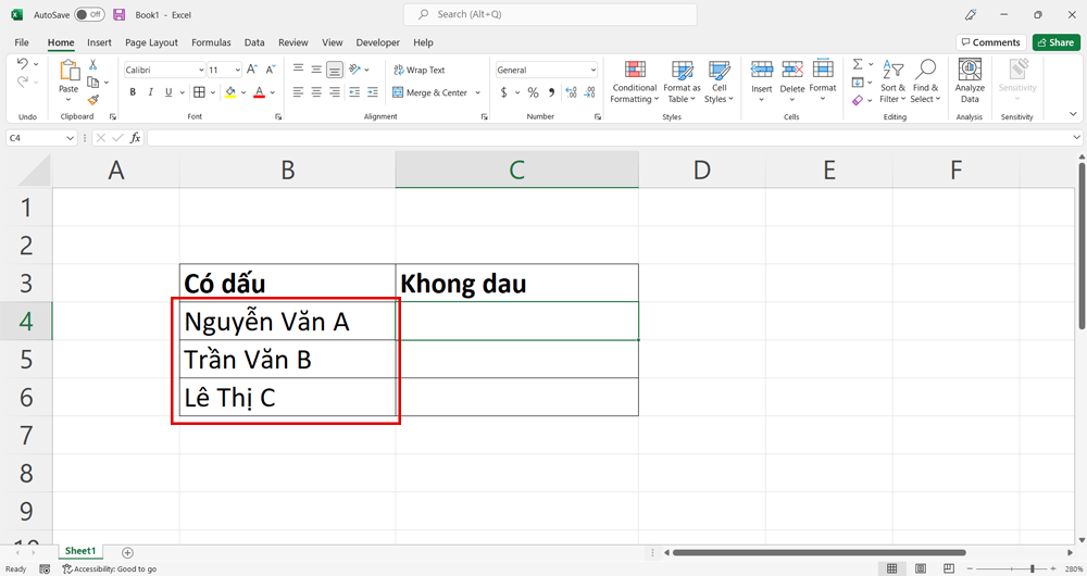 Mở tài liệu Excel mà bạn muốn bỏ dấu