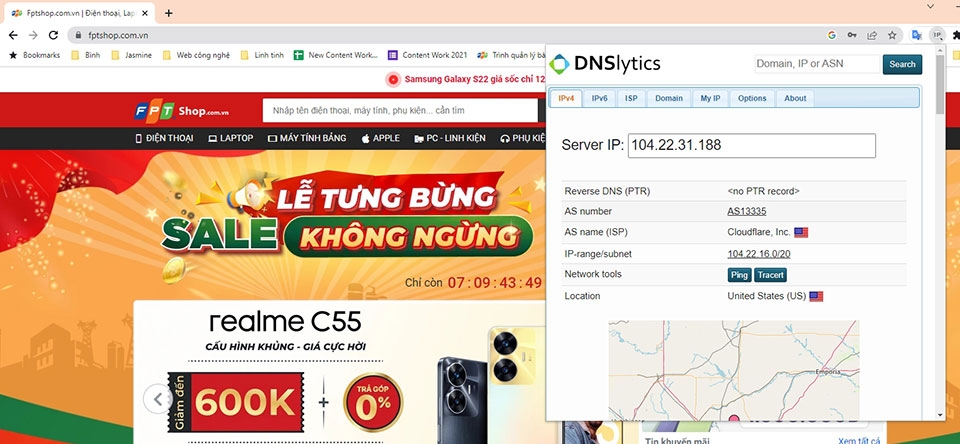 Cách check IP website bằng tiện ích (Bước 2)