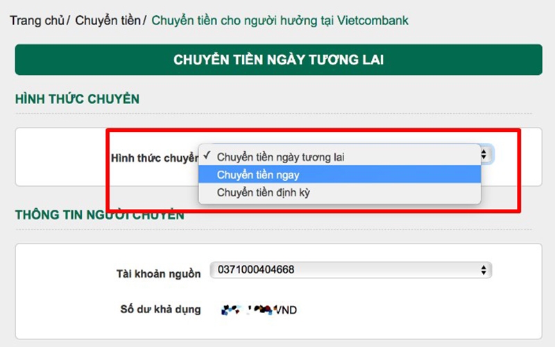 Các hình thức chuyển tiền Vietcombank