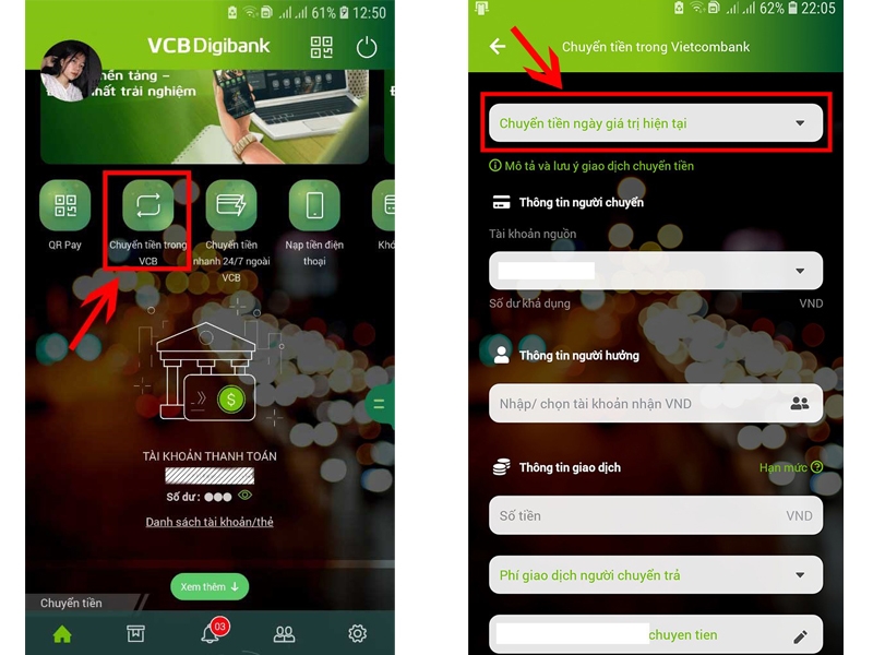 Chuyển tiền Vietcombank qua VCB Digibank