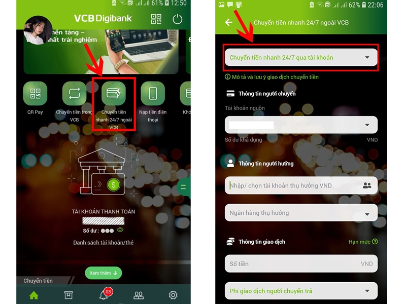 Chuyển tiền nhanh 24/7 ngoài Vietcombank