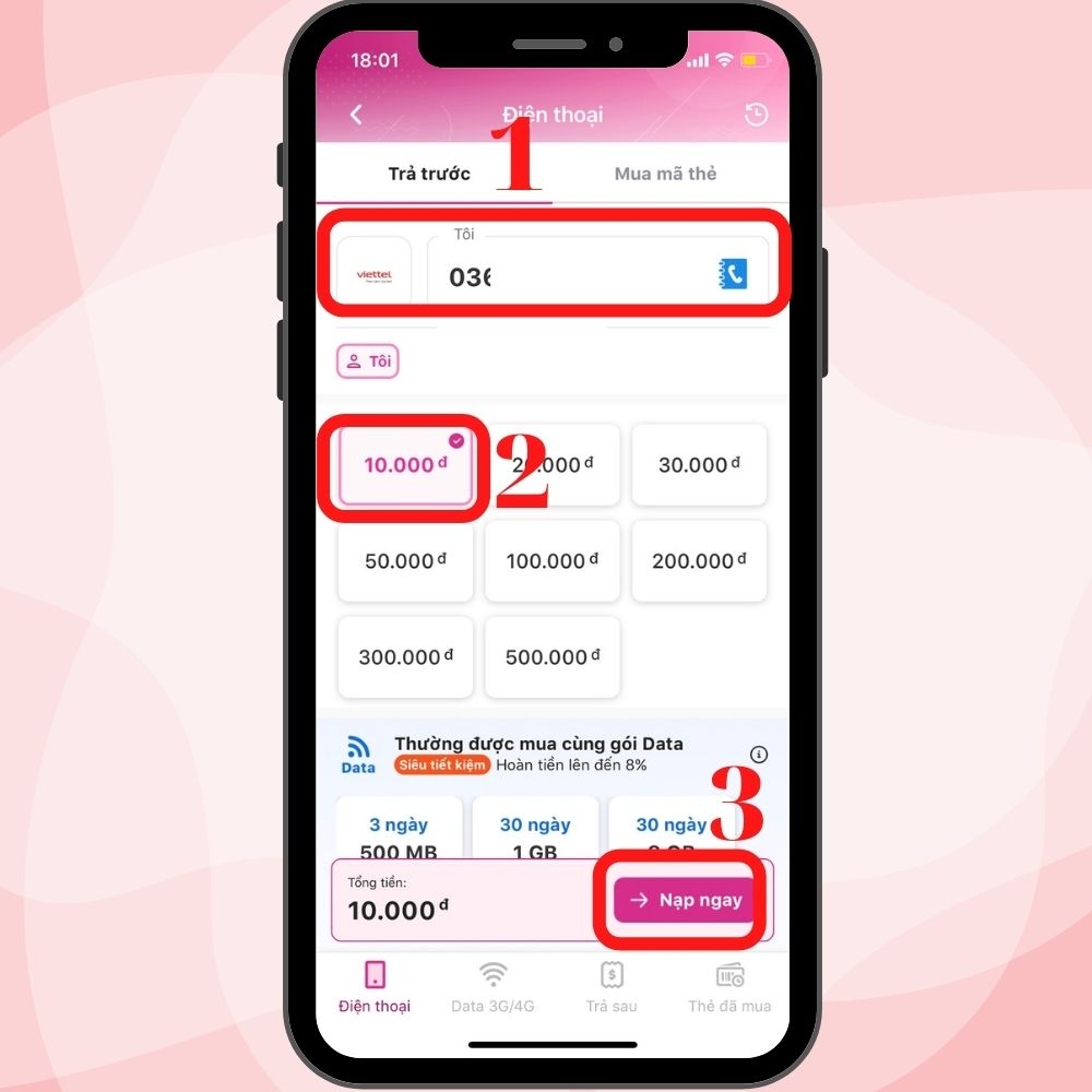 Cách nạp thẻ Viettel thông qua ví Momo